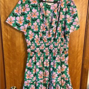 Anthropologie Somerset Mini Dress with Pink and Orange Floral Design